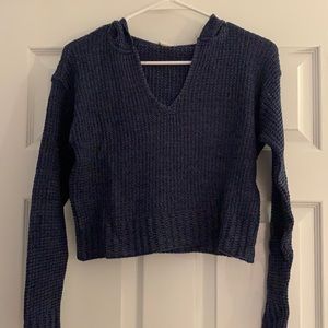 Navy V-Neck Cropped Sweater